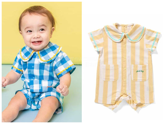 日本童裝 BREEZE 波浪格仔襯衫連衣 70-80cm 男童款 初生嬰兒 夏季 Jumpsuit