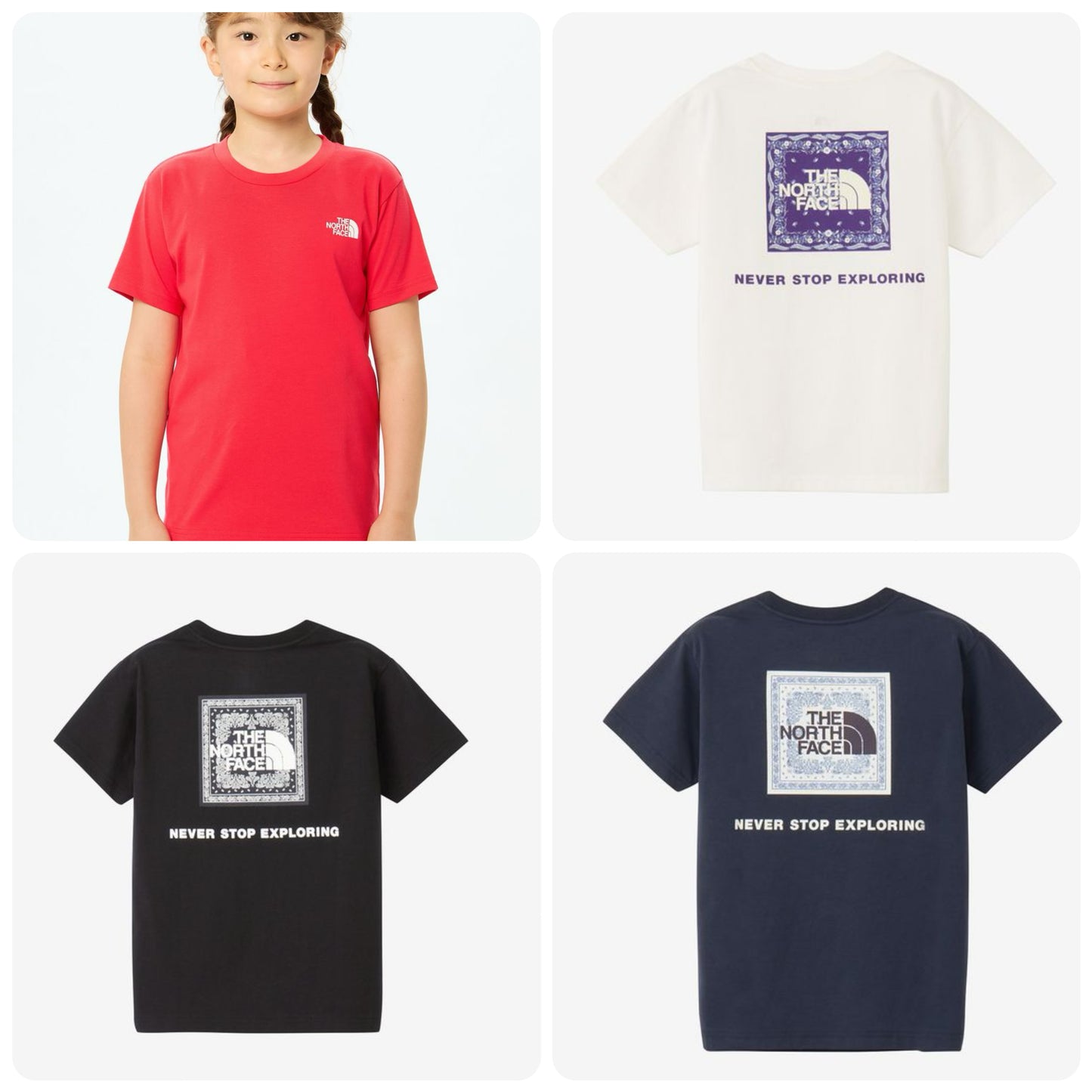 Japanese children's clothing TNF UV protection parent-child square scarf logo print top 130-160cm boys/girls summer TOPS
