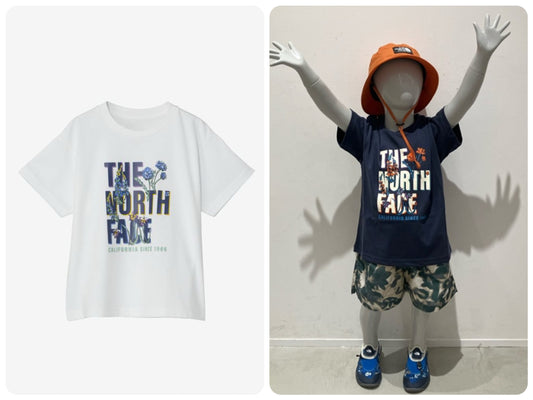Japanese TNF UV Protection Floral Logo Tops (100-120cm) for Boys and Girls Summer 