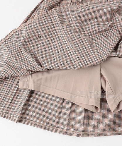日本童裝 aF#a325 蝴蝶結格仔百摺裙 110-160cm 女童款 秋季 SKIRTS