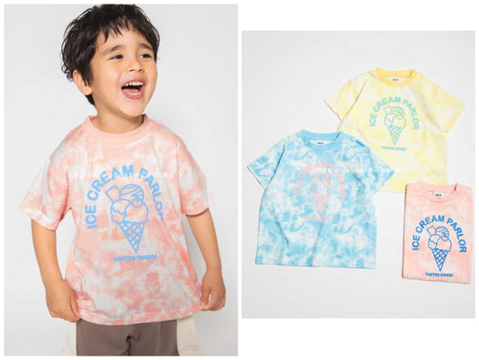 Japanese children's clothing BREEZE tie-dye ice cream top 80-140cm boys/girls summer TOPS 