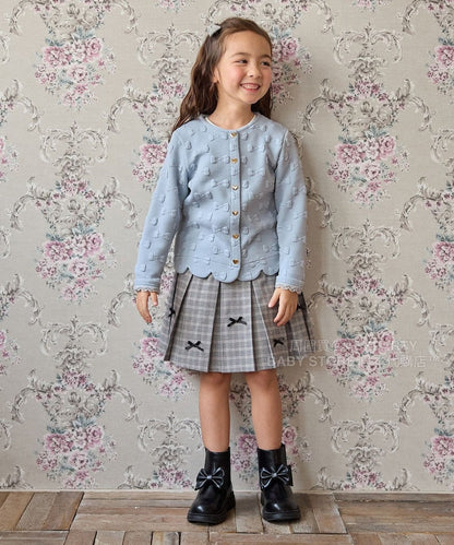 日本童裝 aF#a325 蝴蝶結格仔百摺裙 110-160cm 女童款 秋季 SKIRTS