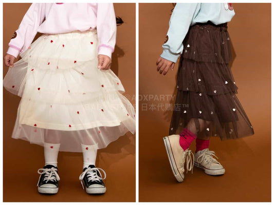 日本童裝 BREEZE 心型圖案刺繡薄紗裙 80-140cm 女童款 春季 SKIRTS