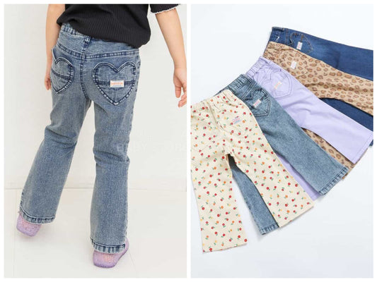日本童裝 BREEZE 心型口袋牛仔喇叭長褲 80-140cm女童款 春季 PANTS
