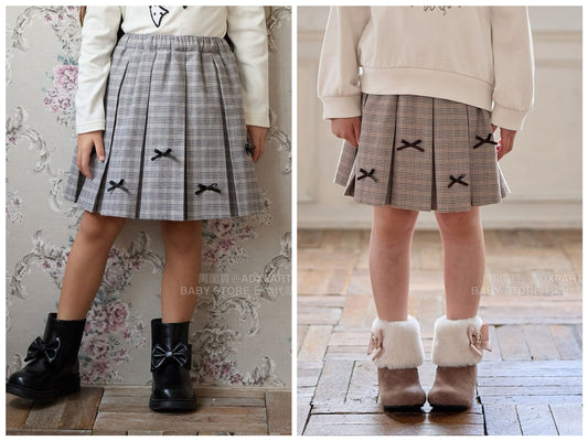日本童裝 aF#a325 蝴蝶結格仔百摺裙 110-160cm 女童款 秋季 SKIRTS