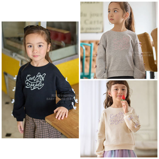 日本童裝 aF#a325 蝴蝶結手袖衛衣 90-160cm 女童款 秋季 TOPS