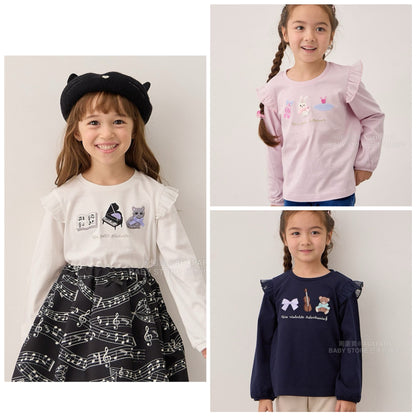 日本童裝 aF#a325 刺繡圖案上衣 100-150cm 女童款 秋季 TOPS