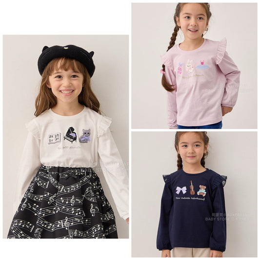 日本童裝 aF#a325 刺繡圖案上衣 100-150cm 女童款 秋季 TOPS