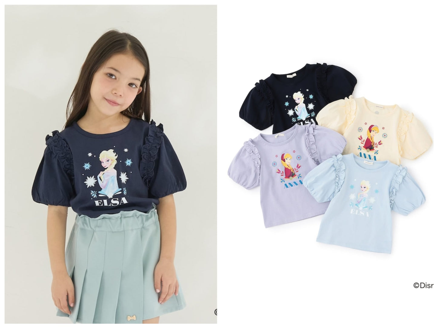 日本童裝 Ly# mine x Disney 防UV 吸水速乾 【棉100％不易變形】Frozen印花上衣 100-140cm 女童款 夏季 TOPS