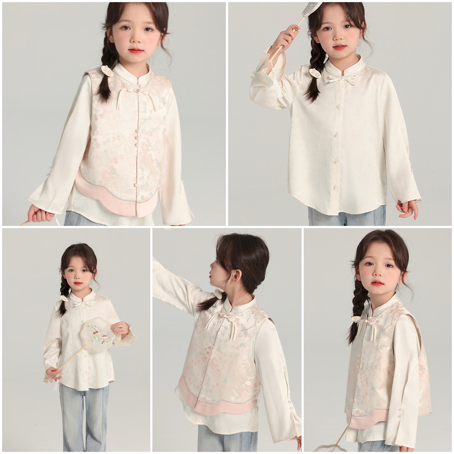 新年童裝 絲感提花紋套裝 100-170cm 女童款 新年中式華服唐裝 新春馬年 2026年