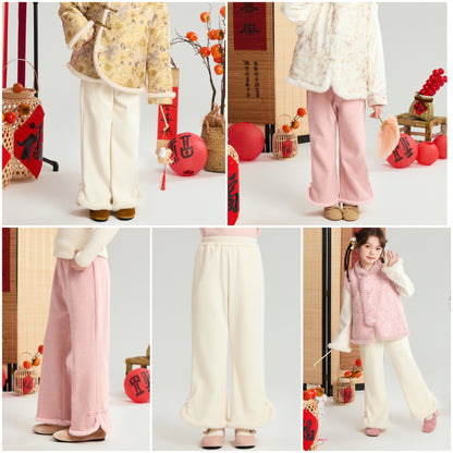 新年童裝 抓毛微喇叭長褲 110-160cm 女童款 新年中式華服唐裝 新春馬年 2026年