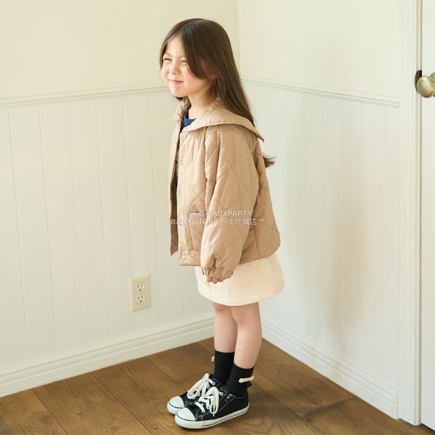日本童裝 Ly# mine 可拆卸水手領絎縫夾棉外套 100-150cm 女童款 冬季 (適合初秋、香港平均溫度）OUTERWEAR 