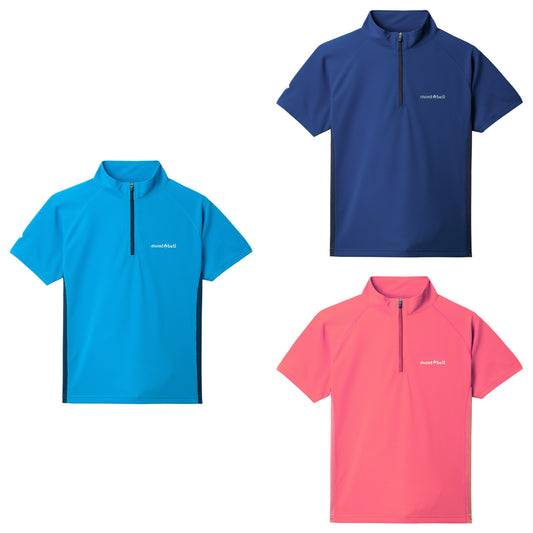 日本童裝 mont-bell 防UV/速乾系列/透氣 拉鍊運動襯衫 140-160cm 夏季 TOPS