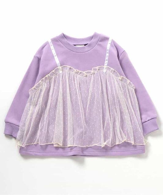 日本童裝 BREEZE 假兩件薄紗上衣 80-140cm 女童款 冬季 TOPS