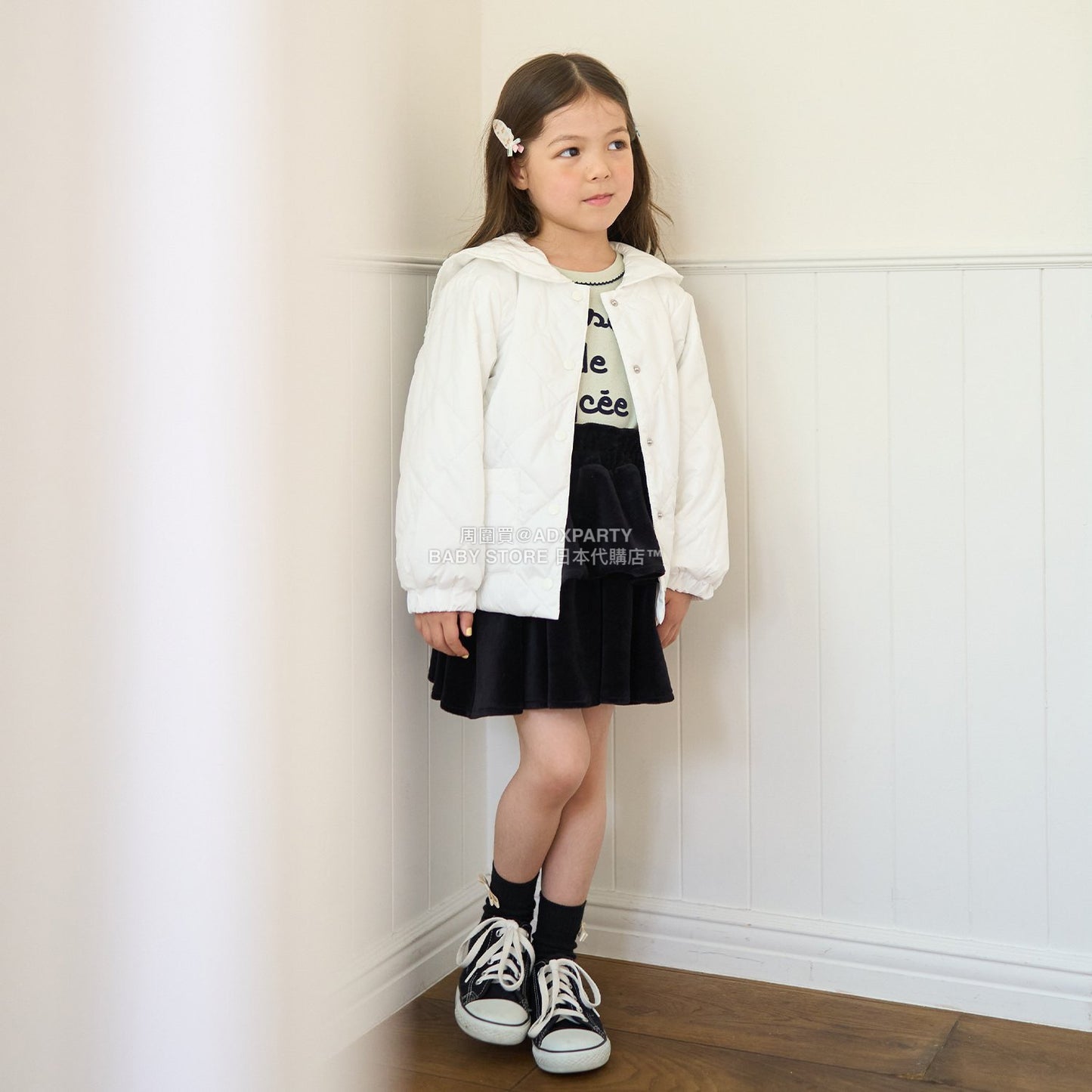 日本童裝 Ly# mine 可拆卸水手領絎縫夾棉外套 100-150cm 女童款 冬季 (適合初秋、香港平均溫度）OUTERWEAR 