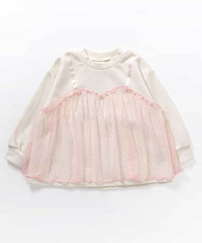 日本童裝 BREEZE 假兩件薄紗上衣 80-140cm 女童款 冬季 TOPS