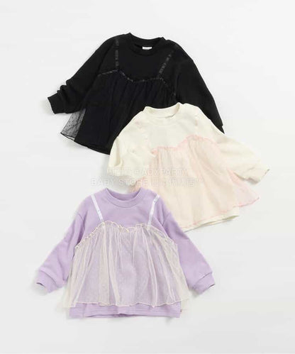 日本童裝 BREEZE 假兩件薄紗上衣 80-140cm 女童款 冬季 TOPS