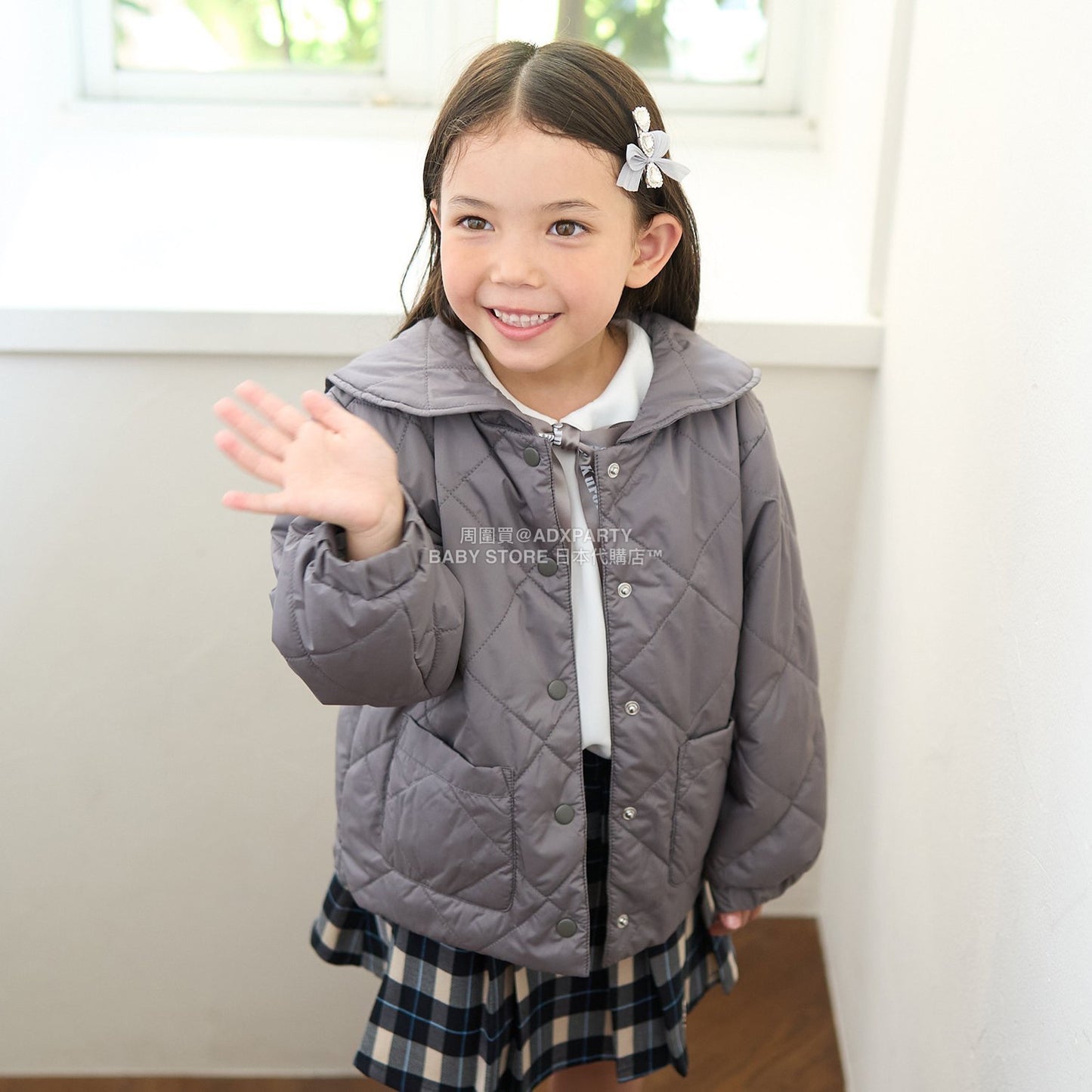 日本童裝 Ly# mine 可拆卸水手領絎縫夾棉外套 100-150cm 女童款 冬季 (適合初秋、香港平均溫度）OUTERWEAR 