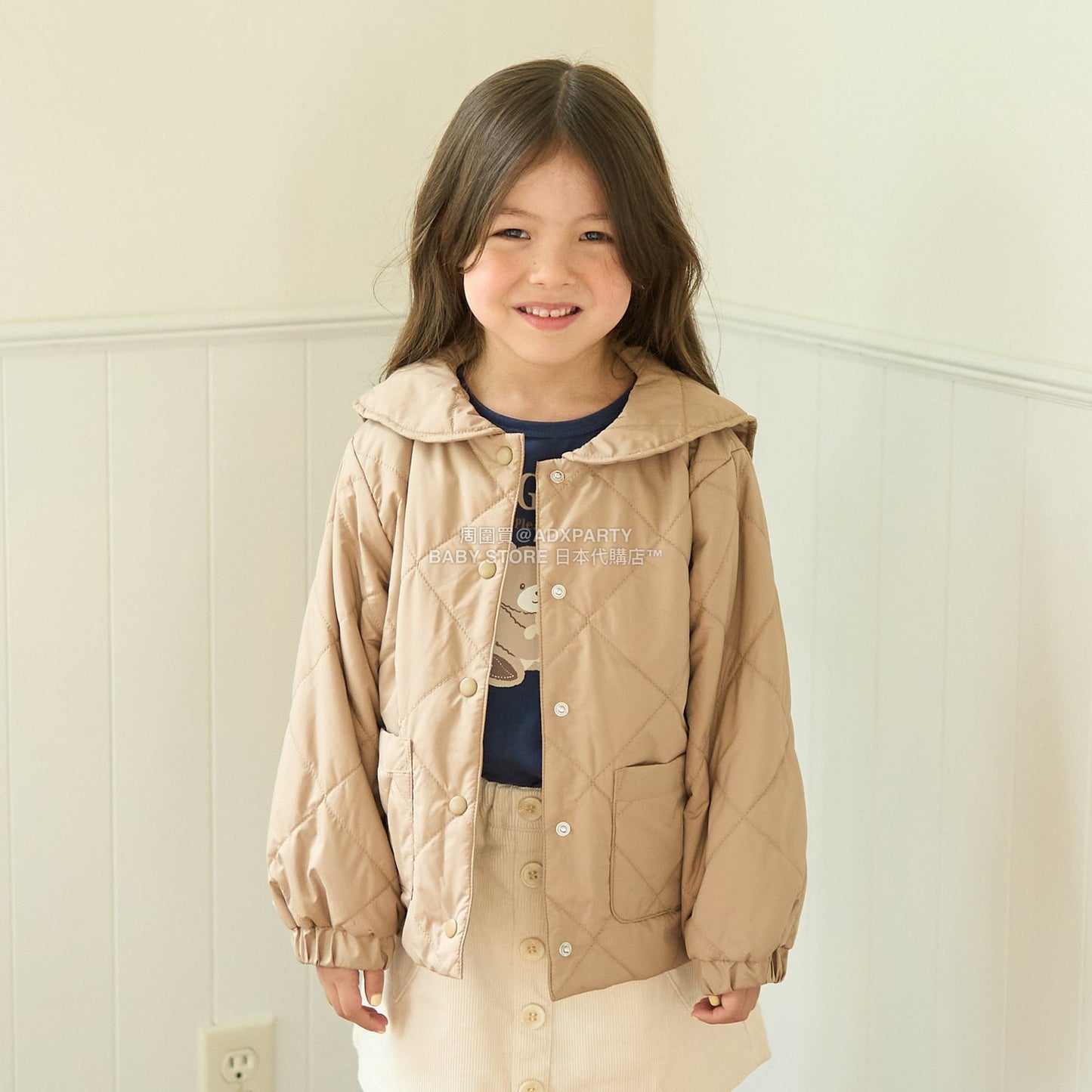 日本童裝 Ly# mine 可拆卸水手領絎縫夾棉外套 100-150cm 女童款 冬季 (適合初秋、香港平均溫度）OUTERWEAR 