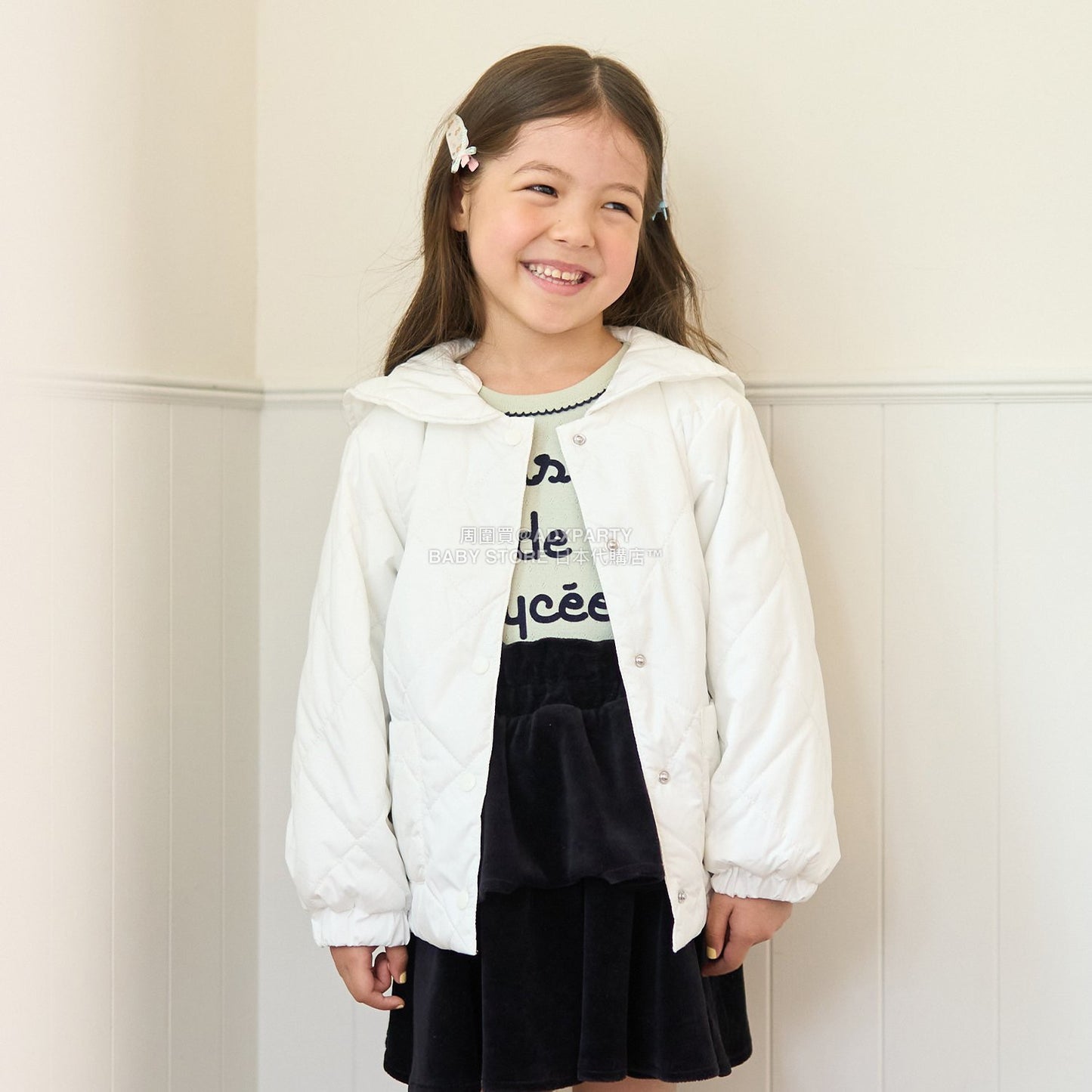 日本童裝 Ly# mine 可拆卸水手領絎縫夾棉外套 100-150cm 女童款 冬季 (適合初秋、香港平均溫度）OUTERWEAR 