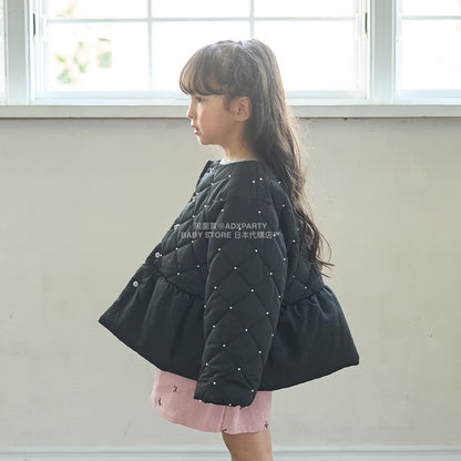日本童裝 Ly# mine 珍珠絎縫荷葉邊收腰夾棉外套 100-150cm 女童款 冬季 (適合初秋、香港平均溫度）OUTERWEAR 