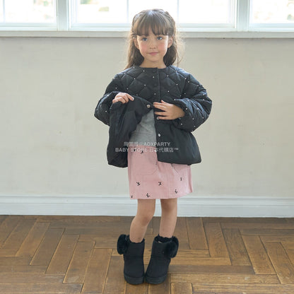 日本童裝 Ly# mine 珍珠絎縫荷葉邊收腰夾棉外套 100-150cm 女童款 冬季 (適合初秋、香港平均溫度）OUTERWEAR 