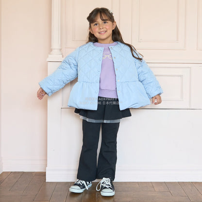 日本童裝 Ly# mine 珍珠絎縫荷葉邊收腰夾棉外套 100-150cm 女童款 冬季 (適合初秋、香港平均溫度）OUTERWEAR 