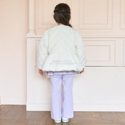 日本童裝 Ly# mine 珍珠絎縫荷葉邊收腰夾棉外套 100-150cm 女童款 冬季 (適合初秋、香港平均溫度）OUTERWEAR 