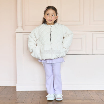 日本童裝 Ly# mine 珍珠絎縫荷葉邊收腰夾棉外套 100-150cm 女童款 冬季 (適合初秋、香港平均溫度）OUTERWEAR 