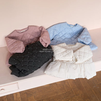 日本童裝 Ly# mine 珍珠絎縫荷葉邊收腰夾棉外套 100-150cm 女童款 冬季 (適合初秋、香港平均溫度）OUTERWEAR 