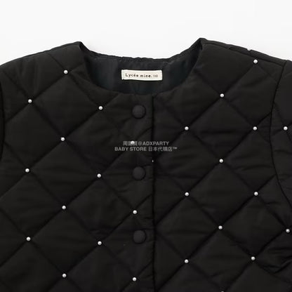 日本童裝 Ly# mine 珍珠絎縫荷葉邊收腰夾棉外套 100-150cm 女童款 冬季 (適合初秋、香港平均溫度）OUTERWEAR 