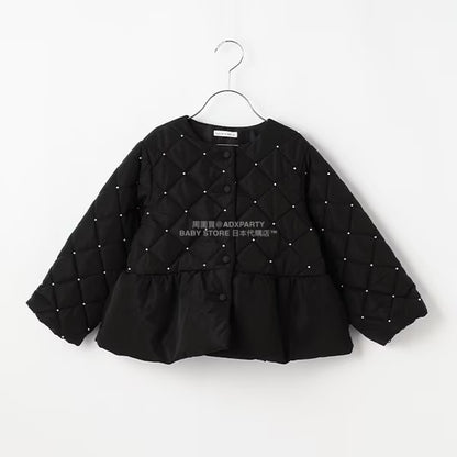 日本童裝 Ly# mine 珍珠絎縫荷葉邊收腰夾棉外套 100-150cm 女童款 冬季 (適合初秋、香港平均溫度）OUTERWEAR 