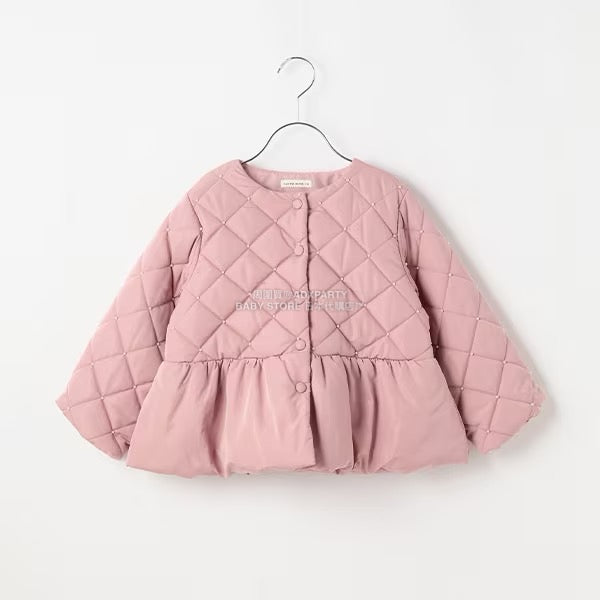日本童裝 Ly# mine 珍珠絎縫荷葉邊收腰夾棉外套 100-150cm 女童款 冬季 (適合初秋、香港平均溫度）OUTERWEAR 
