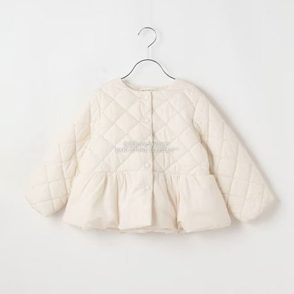 日本童裝 Ly# mine 珍珠絎縫荷葉邊收腰夾棉外套 100-150cm 女童款 冬季 (適合初秋、香港平均溫度）OUTERWEAR 