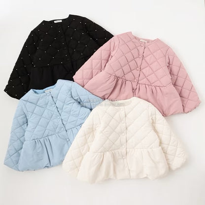 日本童裝 Ly# mine 珍珠絎縫荷葉邊收腰夾棉外套 100-150cm 女童款 冬季 (適合初秋、香港平均溫度）OUTERWEAR 