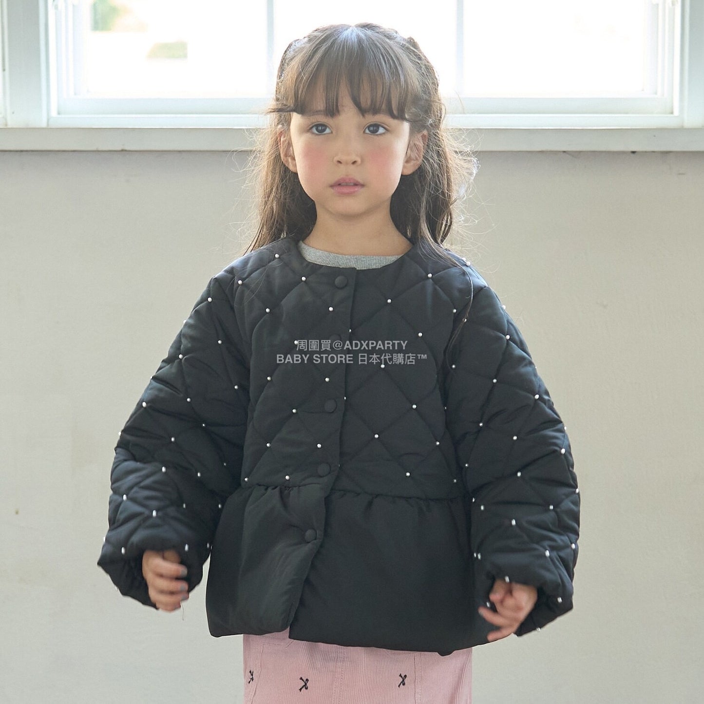 日本童裝 Ly# mine 珍珠絎縫荷葉邊收腰夾棉外套 100-150cm 女童款 冬季 (適合初秋、香港平均溫度）OUTERWEAR 