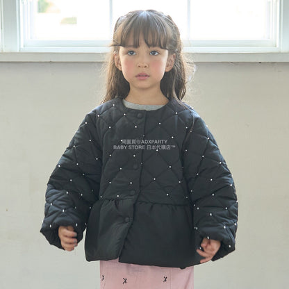 日本童裝 Ly# mine 珍珠絎縫荷葉邊收腰夾棉外套 100-150cm 女童款 冬季 (適合初秋、香港平均溫度）OUTERWEAR 