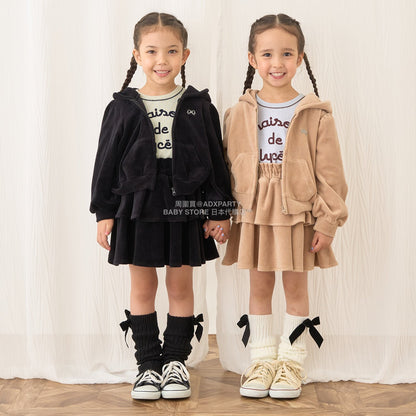 日本童裝 Ly# mine 天鵝絨皺褶拉鍊連帽外套 100-150cm 女童款 冬季 OUTERWEAR