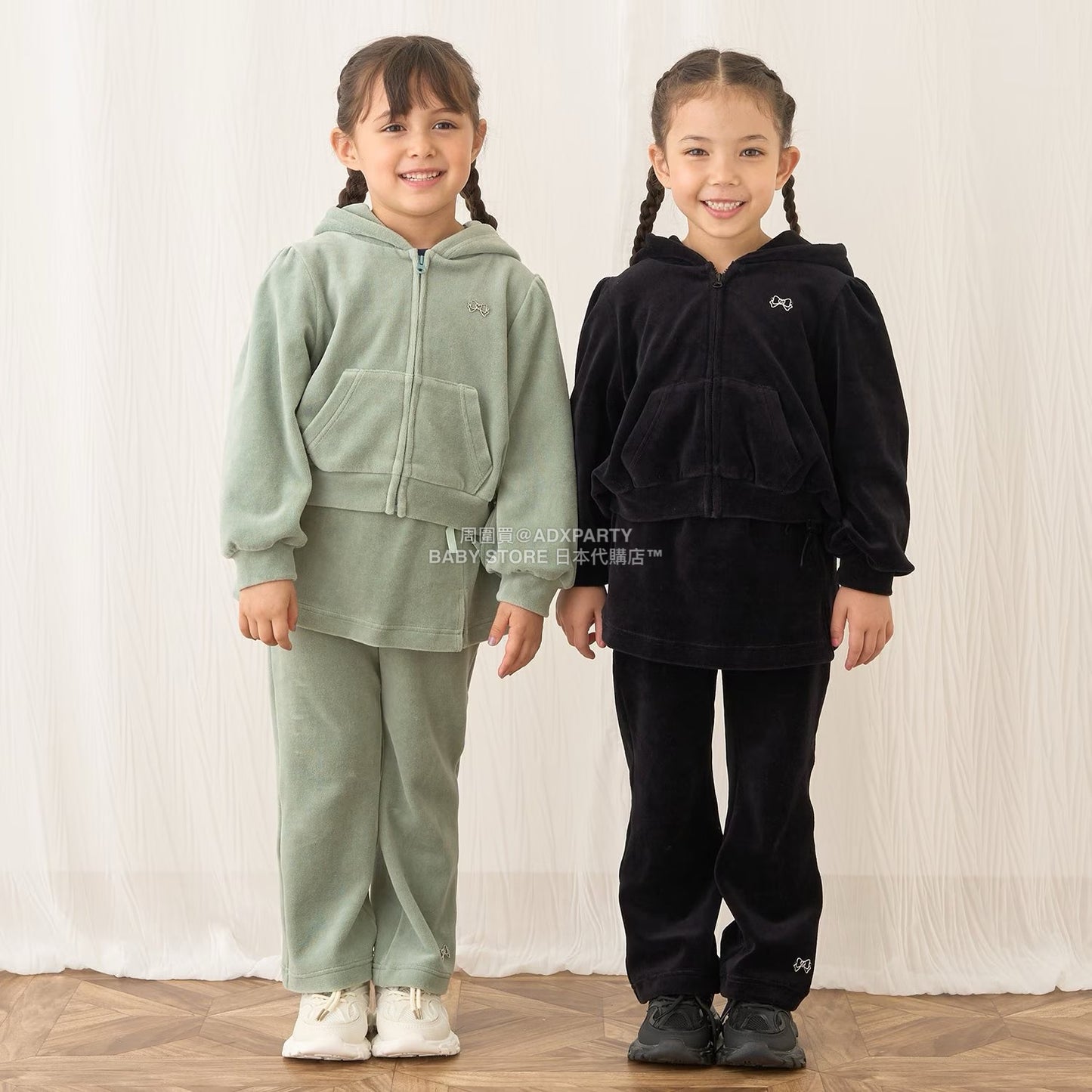 日本童裝 Ly# mine 天鵝絨皺褶拉鍊連帽外套 100-150cm 女童款 冬季 OUTERWEAR