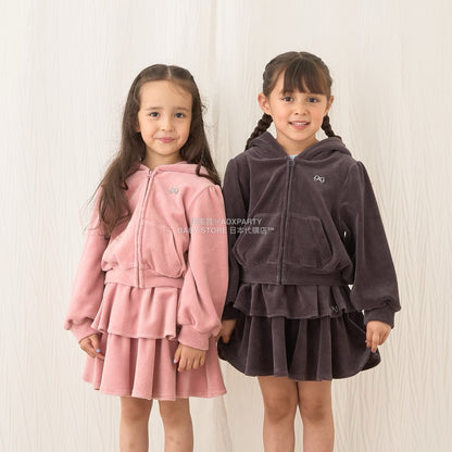 日本童裝 Ly# mine 天鵝絨皺褶拉鍊連帽外套 100-150cm 女童款 冬季 OUTERWEAR
