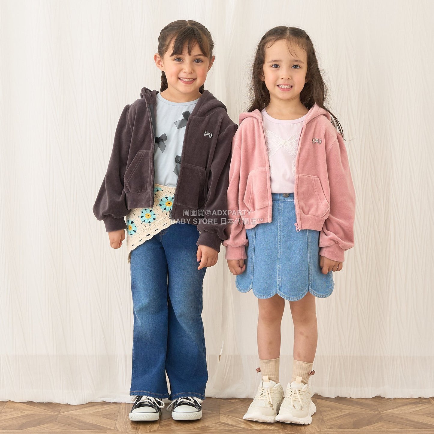 日本童裝 Ly# mine 天鵝絨皺褶拉鍊連帽外套 100-150cm 女童款 冬季 OUTERWEAR