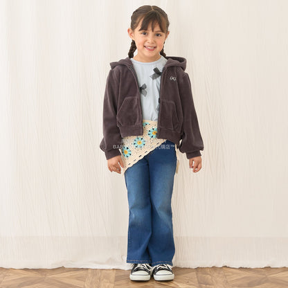 日本童裝 Ly# mine 天鵝絨皺褶拉鍊連帽外套 100-150cm 女童款 冬季 OUTERWEAR