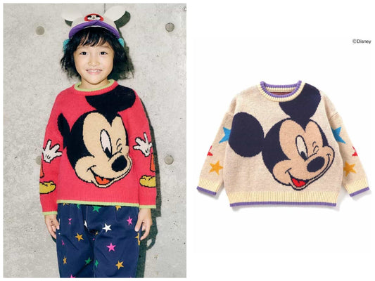 日本童裝 F.O.KIDS x Disney 針織毛衣 80-160cm 男童款/女童款 秋冬季 TOPS 其他品牌童裝 聖誕紅/新年紅