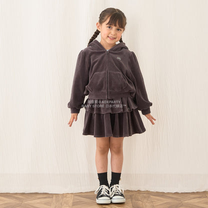 日本童裝 Ly# mine 天鵝絨皺褶拉鍊連帽外套 100-150cm 女童款 冬季 OUTERWEAR