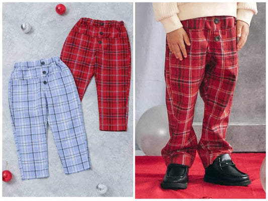 日本童裝 apres les cours 格仔長褲 80-130cm 男童款 冬季 Pants 聖誕紅/新年紅