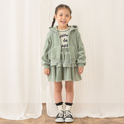 日本童裝 Ly# mine 天鵝絨皺褶拉鍊連帽外套 100-150cm 女童款 冬季 OUTERWEAR