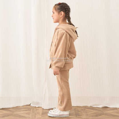 日本童裝 Ly# mine 天鵝絨皺褶拉鍊連帽外套 100-150cm 女童款 冬季 OUTERWEAR