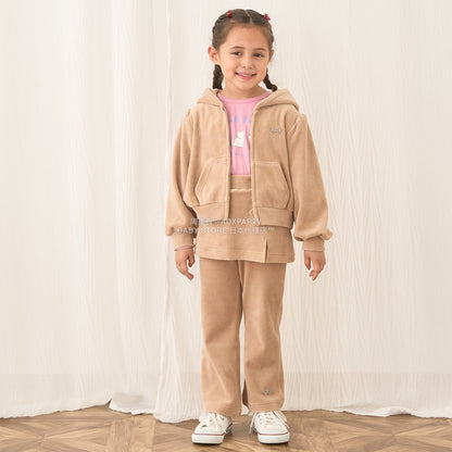 日本童裝 Ly# mine 天鵝絨皺褶拉鍊連帽外套 100-150cm 女童款 冬季 OUTERWEAR