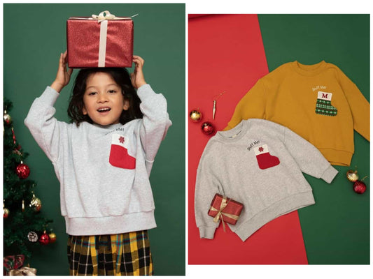 日本童裝 BREEZE 聖誕襪口袋衛衣 80-140cm 男童款/女童款 冬季 Tops Christmas 聖誕快樂特輯 聖誕服裝/飾物配件