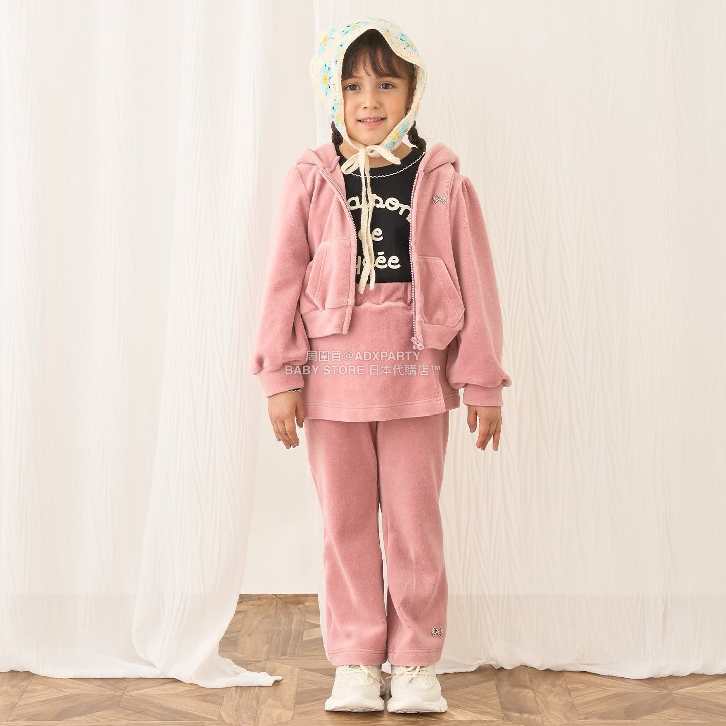 日本童裝 Ly# mine 天鵝絨皺褶拉鍊連帽外套 100-150cm 女童款 冬季 OUTERWEAR